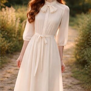 Vintage Miss Oops of California Cream Midi Dress with Belt size 10